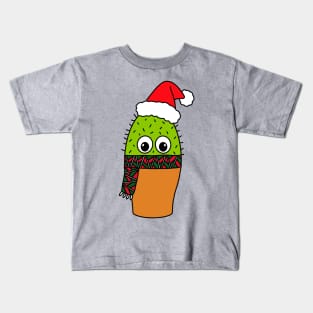 Cute Cactus Design #338: Cute Cactus With Christmas Scarf Kids T-Shirt